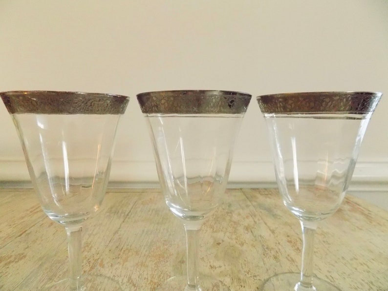 Vintage Tiffin Franciscan Rambler Rose Platinum Wine Glasses 1940s Fine