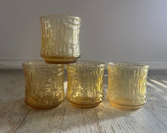 Vintage Libbey Artica Gold Low Cocktail Glasses Set of 4 | Golden Yellow Textured Juice Glasses | Mod Barware