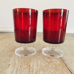 Vintage Cristal D'Arques-Durand 'Cavalier' Ruby Red Wine Glasses | Luminarc France Retro Modern 1970s Red Glassware | Red Wine Glasses S/2