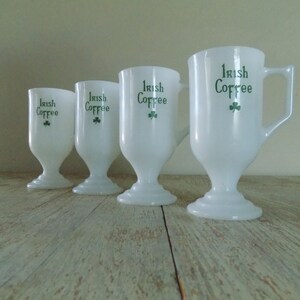 Vintage Irish Coffee Mugs | Milk Glass Irish Coffee Shamrock Footed Mugs | St Patricks Day Drinkware |