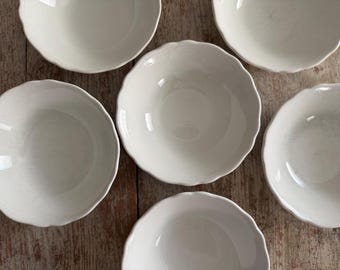 Antique J&G Meakin Royal Staffordshire Ironstone Bowls Set of 6 England | White English Pottery Primitive Scalloped Edge Cottageware