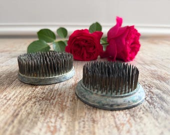 Vintage Metal Floral Pin Frogs | Mid Century Zinc and Vogue Round Flower Arrangement Spikes | Gardening Cottagecore Homemaking