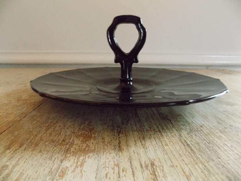 Vintage Black Amethyst Sandwich Tray With Handle Black Depression Glass