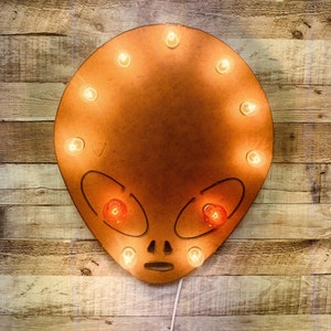 Alien Rusted Metal Area 51 New Mexico Roswell Lighted Marquee Sign