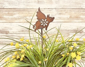 Flying Pig Garden Friend Rustic Plant stake Garden Decor