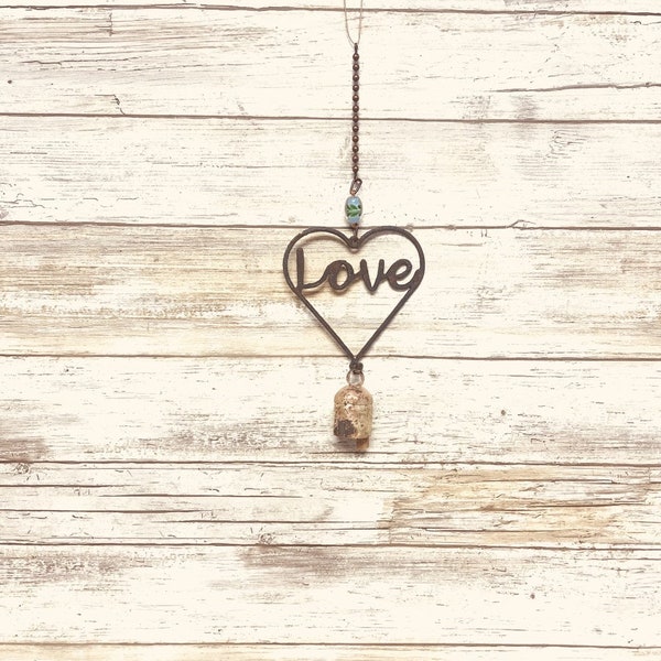 Outline Heart with Love Single Nana Bell Mobile Wind Chime Desert Garden Decor