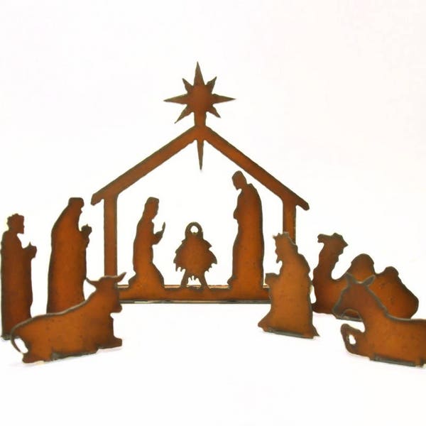 Nativity Scene Unique Rusted Metal Holiday Decor Vintage Inspired