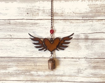 Heart with Wings Bell Rustic Garden Chime Valentines Day