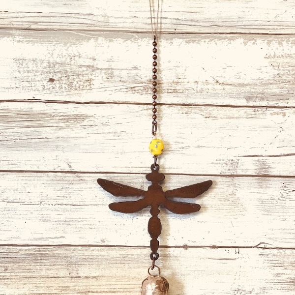 Dragonfly Bell Rustic Metal Garden Decor Chime