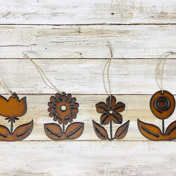 Flower Themed Ornaments made from recycled metal made in the USA