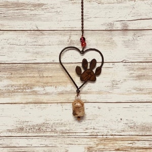 Heart Outline With Paw Bell Rustic Metal Bell Chime