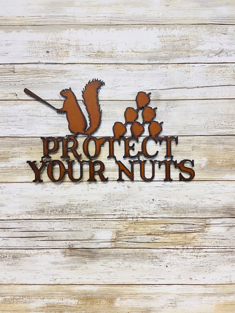 Protect your Nuts sign made out of Rusted Metal image 1