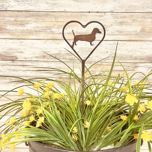 Heart outline with Dachshund Garden Plant Stake Dachshund Memorial Wiener Dog Gift