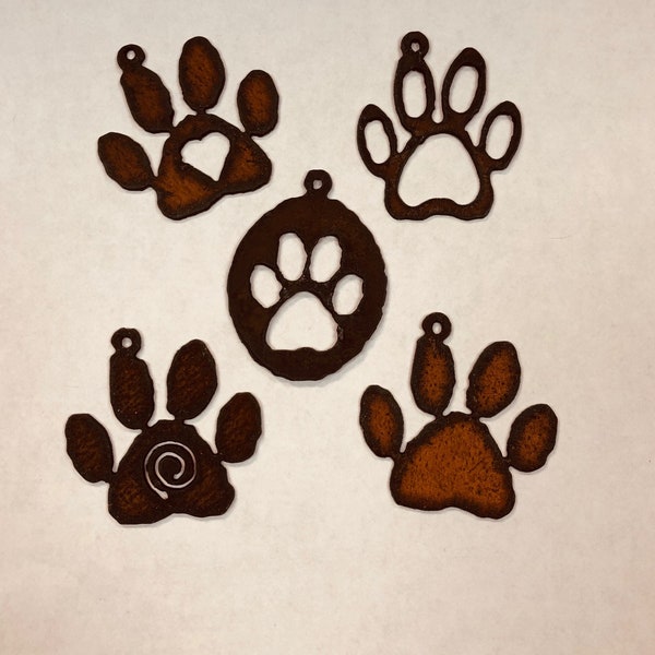 DOG PAW print Pendant Charm Cutout Made of Rustic Rusty Rusted Recycled Metal