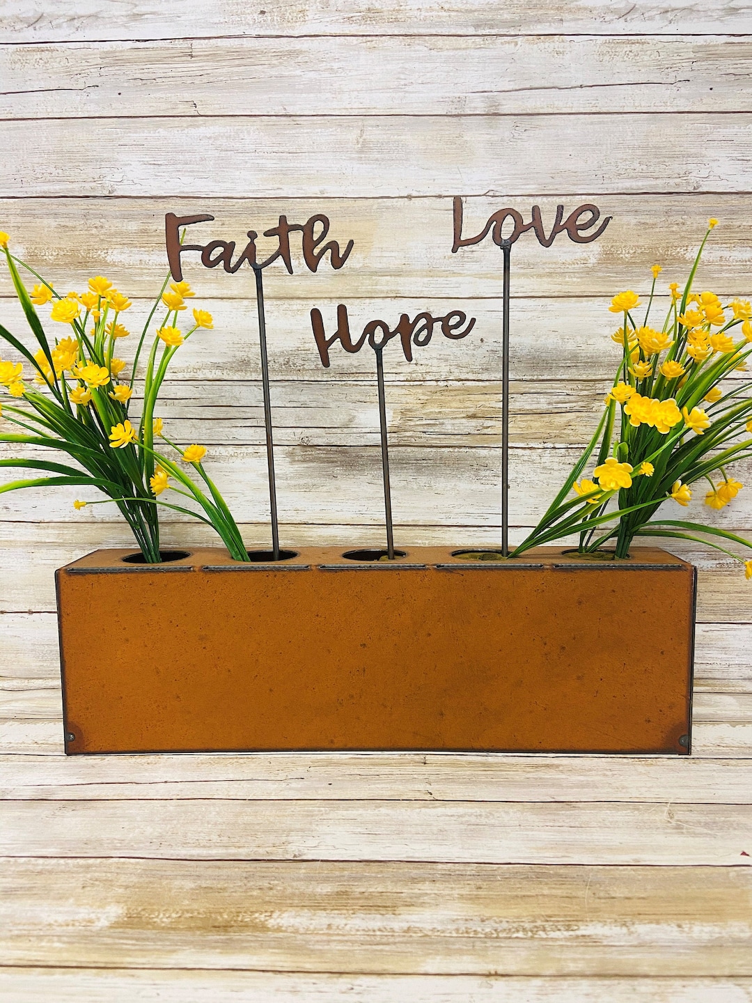 Faith, Hope , Love Rusty Metal Plant Sticks Made in the Usa 