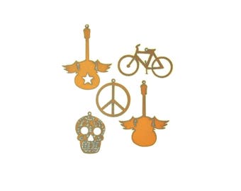 Sugar Skull Bicycle Flying Guitar Peace Symbol Rustic Metal Ornaments