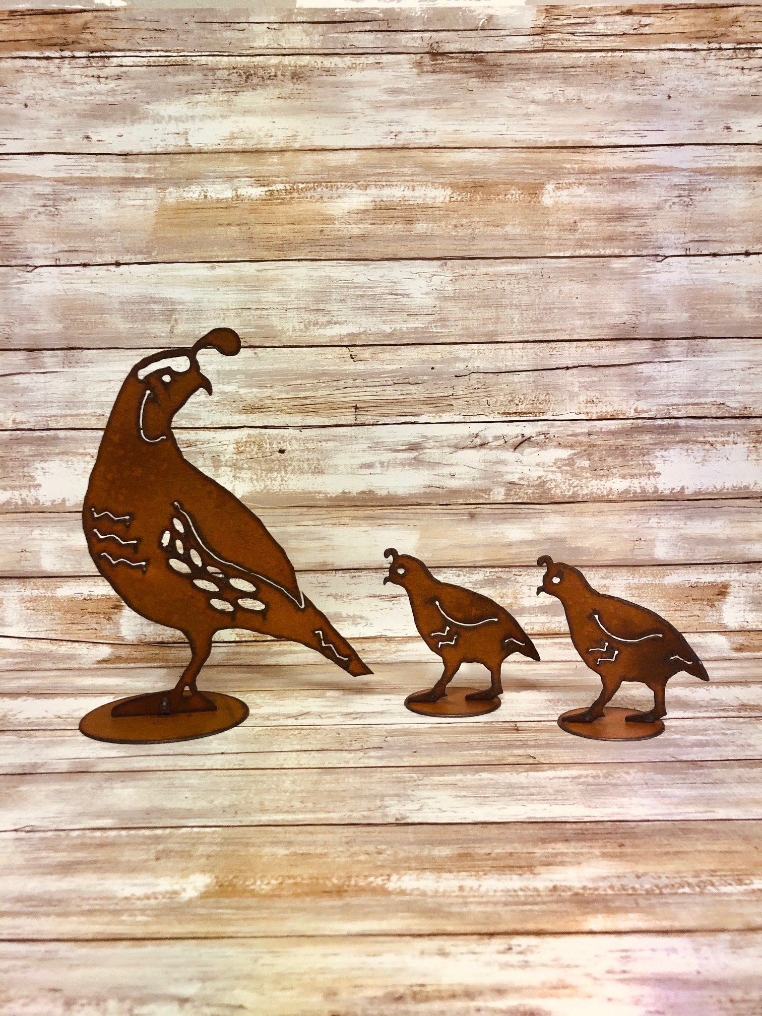 Quail Yard art Made out of Rusted Recycled Metal Made in the Usa