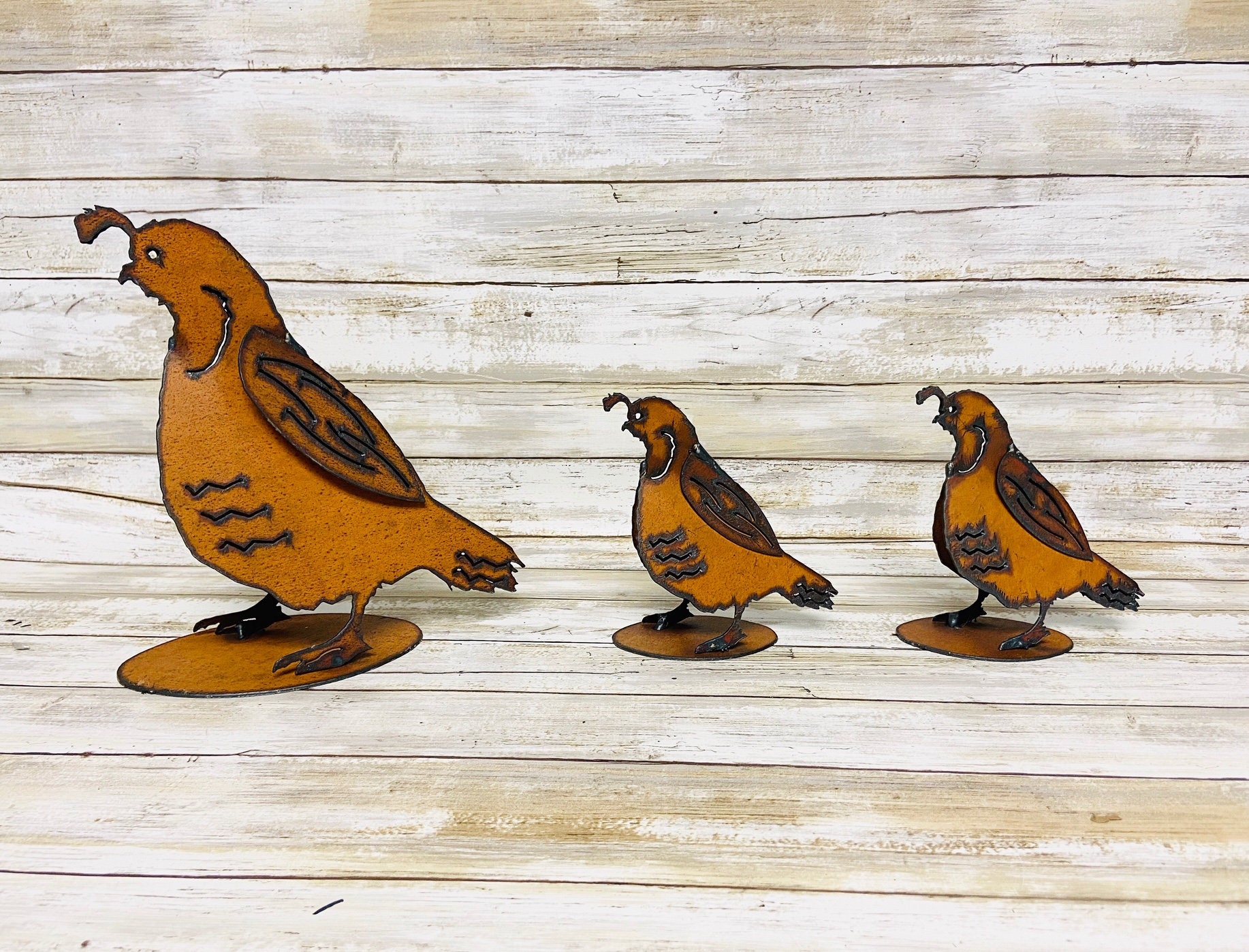 YARD ART QUAIL Family Mom and 2 Babies made of Rusty Rustic Etsy