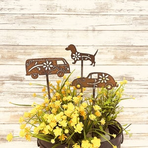 VW Bug VW BUS Dachshund Garden Friend Plant Stake Doxie Slug Bug