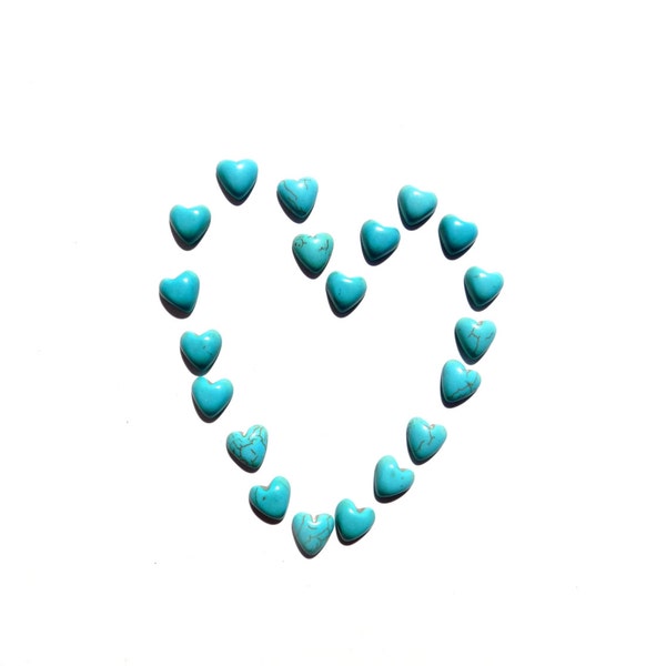 Set of 20 faux Turquoise Hearts cabochons