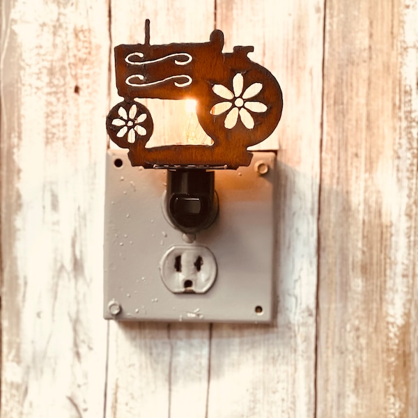 Tractor GARDEN FRIEND Night Light Made of Rusted Recycled Metal Made in The Usa