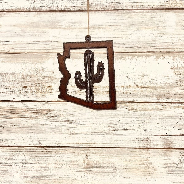 Arizona State Outline Ornament with Saguaro Cactus Arizona Desert Christmas Decoration Made in the USA