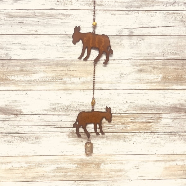 Standing Double Donkey Mule Nana Bell Western Rustic Wind Chime