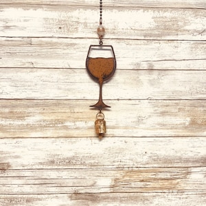 Wine Glass Bell rustic Garden Wine Lover Chime Home Decor