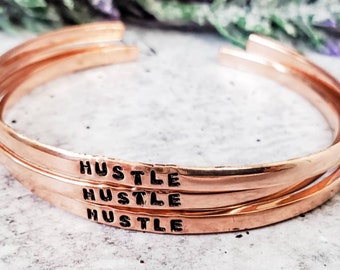 HUSTLE Skinny Bracelet - Motivational Jewelry Cuff for Her - Personalized Women's Accessories - Chic Custom Gift for Inspirational Boss Lady