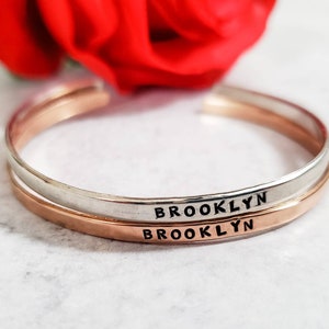 BROOKLYN Bracelet - Personalized Bracelet for her - Skinny Stacking Gold Cuff - Bridesmaid Custom Bracelet - New York Cuff - Holiday Gift