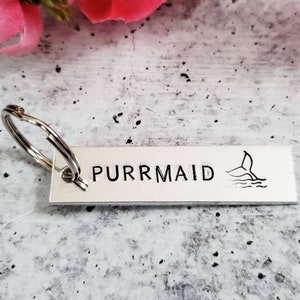 PURRMAID Bar Keychain - Funny Mermaid Cat Lover - Personalized Key Holder for Her - Custom Keyring for Women