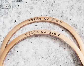 RIDE OR DIE Bangle - Cute Best Friend Jewelry - Personalized Friendship Bracelet for Her - Inspirational Women&#39;s - Friendversary Gift