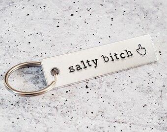 SALTY BITCH Bar Keychain - Personalized Key Holder for Her - Custom Keyring Accessory - Funny Gift for Friend - Beach Babe - Sea Lover