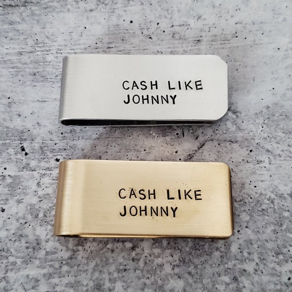 CASH LIKE JOHNNY Money Clip - Cadeau personnalisé pour lui - Cadeau de fête des pères - Cadeau de fin d’études - Portefeuille minimaliste pour les amateurs de musique country