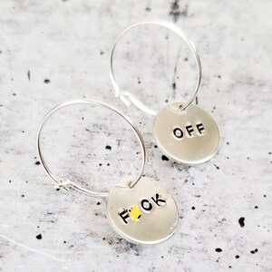 F*CK OFF Hoop Earrings - Minimalist Sarcastic Statement Jewelry - Women&#39;s Accessories - Badass Woman Present - Stocking Stuffer Gift for Her