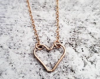 Heart Necklace - Floating Open Heart Necklace -Dainty Gold Heart - Classic Bridesmaid Gift - Valentine Necklace for Girlfriend