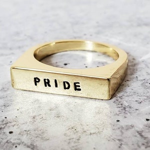 Pride Ring: Hand Stamped LGBTQIA+ Jewelry, Gold or Silver