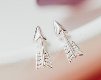 Silver Arrow Stud Earrings - Minimalist Everyday Jewelry for Her - Boho Silver Earrings for Teen - Dainty Sterling Silver Gift for Daughter