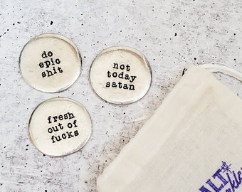 Pewter Worry Stone Gift Set: Funny Pocket Rocks for Anxiety Relief
