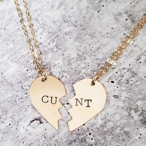 C*NT Broken Heart Necklace - Friendship Jewelry for Two Best Friends - Pair Accessories - Funny Galentine's Gift - Friendversary Present