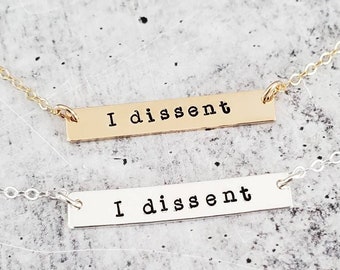 I DISSENT Bar Necklace: Hand Stamped Feminist Jewelry