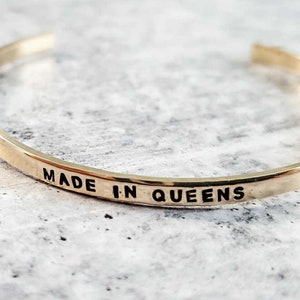 MADE IN QUEENS Cuff Personalized Bracelet for Her Adjustable Hometown Pride Bracelet Nyc Cuff Stacking Bracelet Stocking Stuffer image 1