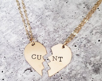 C*NT Broken Heart Necklace - Friendship Jewelry for Two Best Friends - Pair Accessories - Funny Galentine's Gift - Friendversary Present