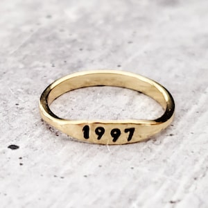 Date Ring - Dainty Gold Birth Year Ring - Custom Year Silver Stacking Ring - Birthday Jewelry - Year Ring for 21 Birthday
