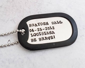 Be Brave Custom Dog Tag for Boys - Birthday Party Favor - Teen&#39;s Necklace - Personalized Military Themed for Son-Inspirational gift for him