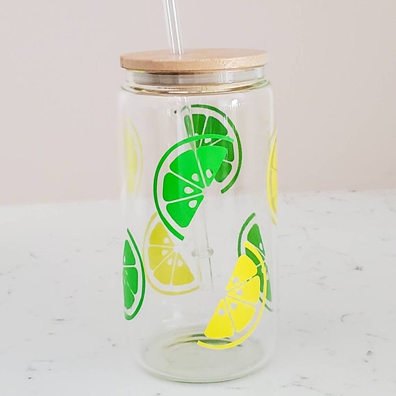 Citrus Soda Can Glass with Bamboo Lid: Lemon Lime Iced Coffee Cup