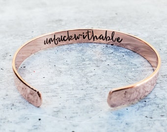 Unf*ckwithable Cuff - Personalized Private Joke Bracelet - Work Bestie Office Jewelry - Hidden Message Inspirational Jewelry - Secret Santa