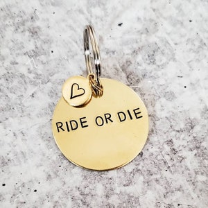 RIDE OR DIE Best Friend Keychain - Women's Gift for Her - Galentine's Day Key Ring - Bridal Party Girl Gang Token - Birthday Gift for Bestie