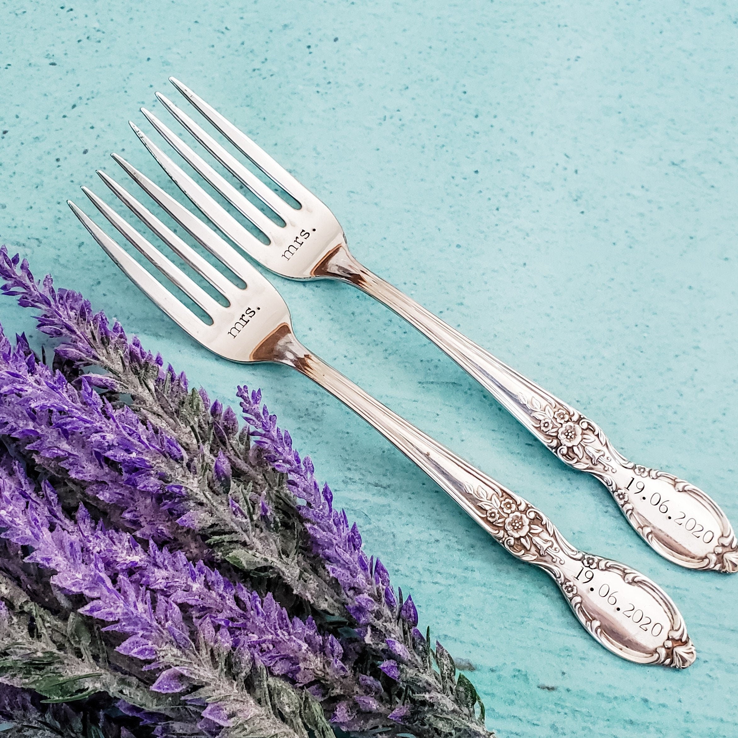 Personalized Vintage Silver Wedding Forks: LGBTQ Engagement Gift