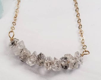 Smoky Herkimer Diamond Bar Necklace, Raw Quartz Crystal Necklace, Gold Filled or Silver, April Birthstone Jewelry
